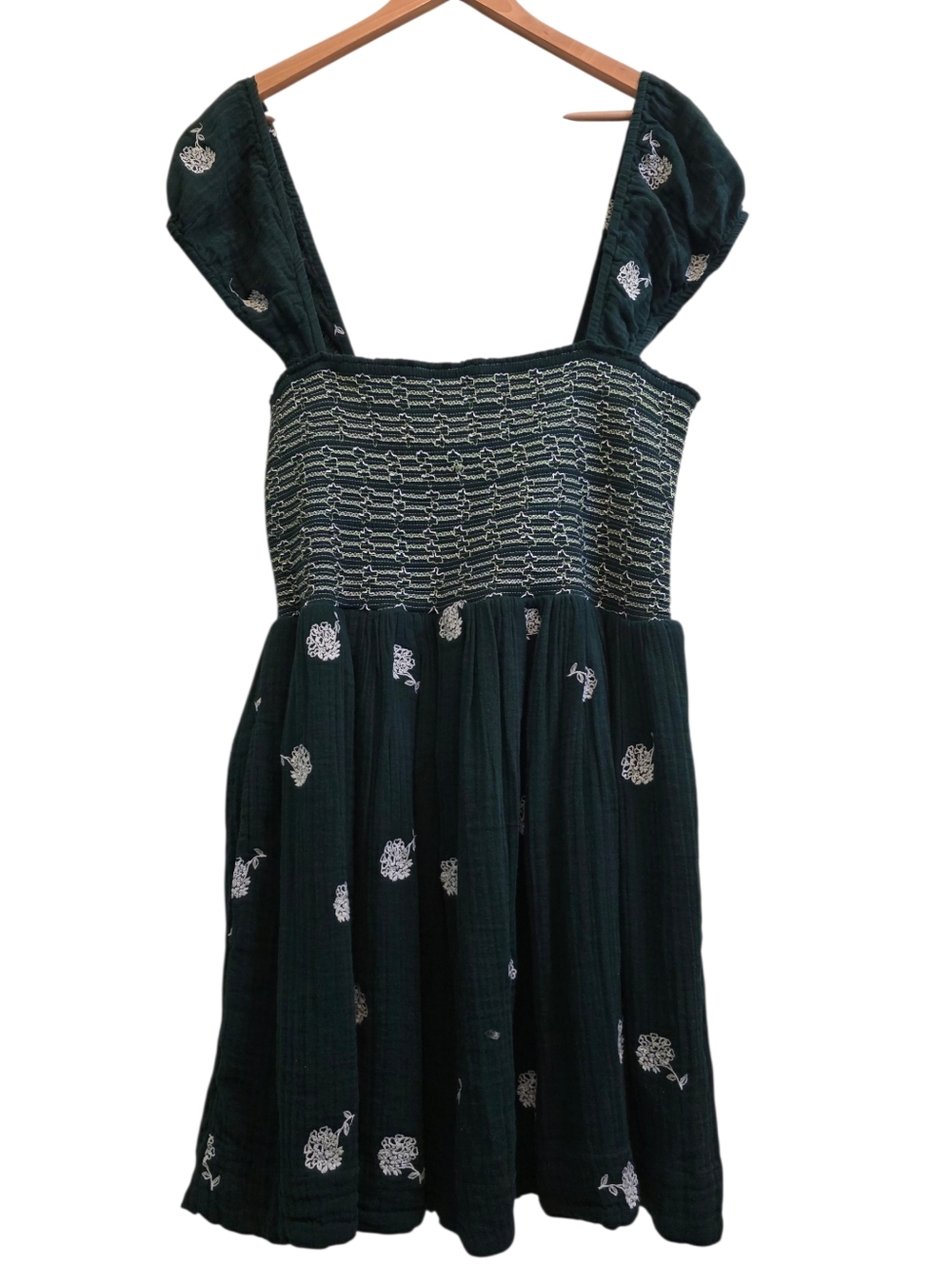 Free People Tory Floral Smocked Bohemian Mini Dress Embroidered EUC Sz XL